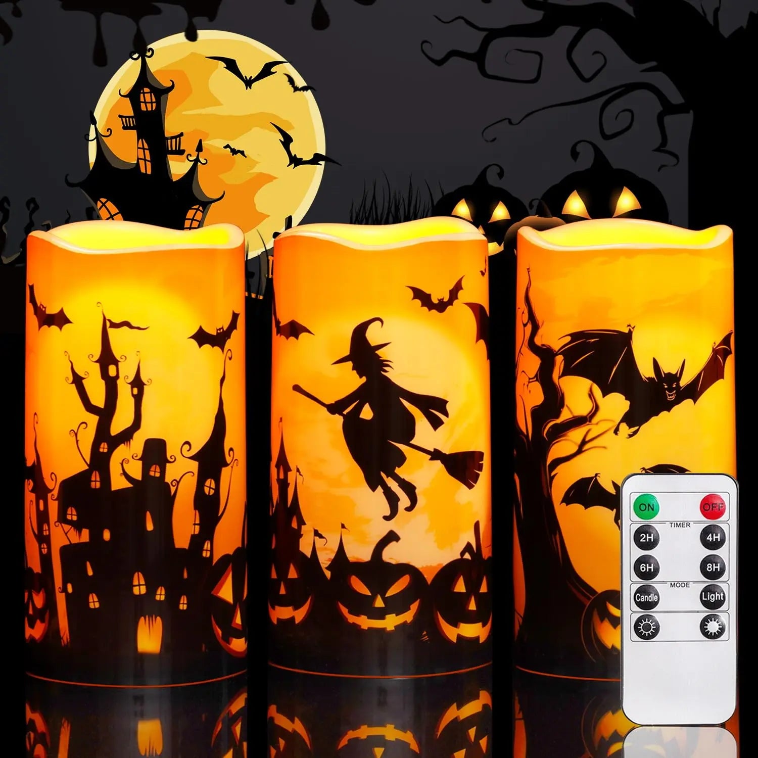 Waxy LED Flameless Christmas Tree Candles with 6-Hour Timer - Set of 2, Green Battery-Operated Flickering Candles for Holiday Decorations, 8.5 Inches