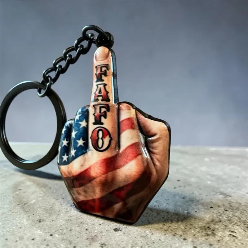 Middle Finger FAFO Keychain in Aluminum Alloy - Compact and Stylish 3D Double-Sided Mirror Design with UV Protective Coating, Ideal Practical Fashion Accessory for Everyday Use