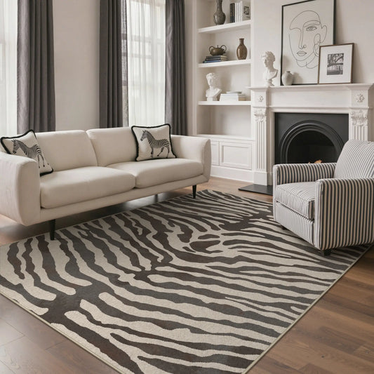 Genimo Zebra Pattern Area Rug - Machine Washable, Foldable, Ultra-Thin, Non-Slip Carpet for Living Room, Bedroom, Dining Room, and Home Office