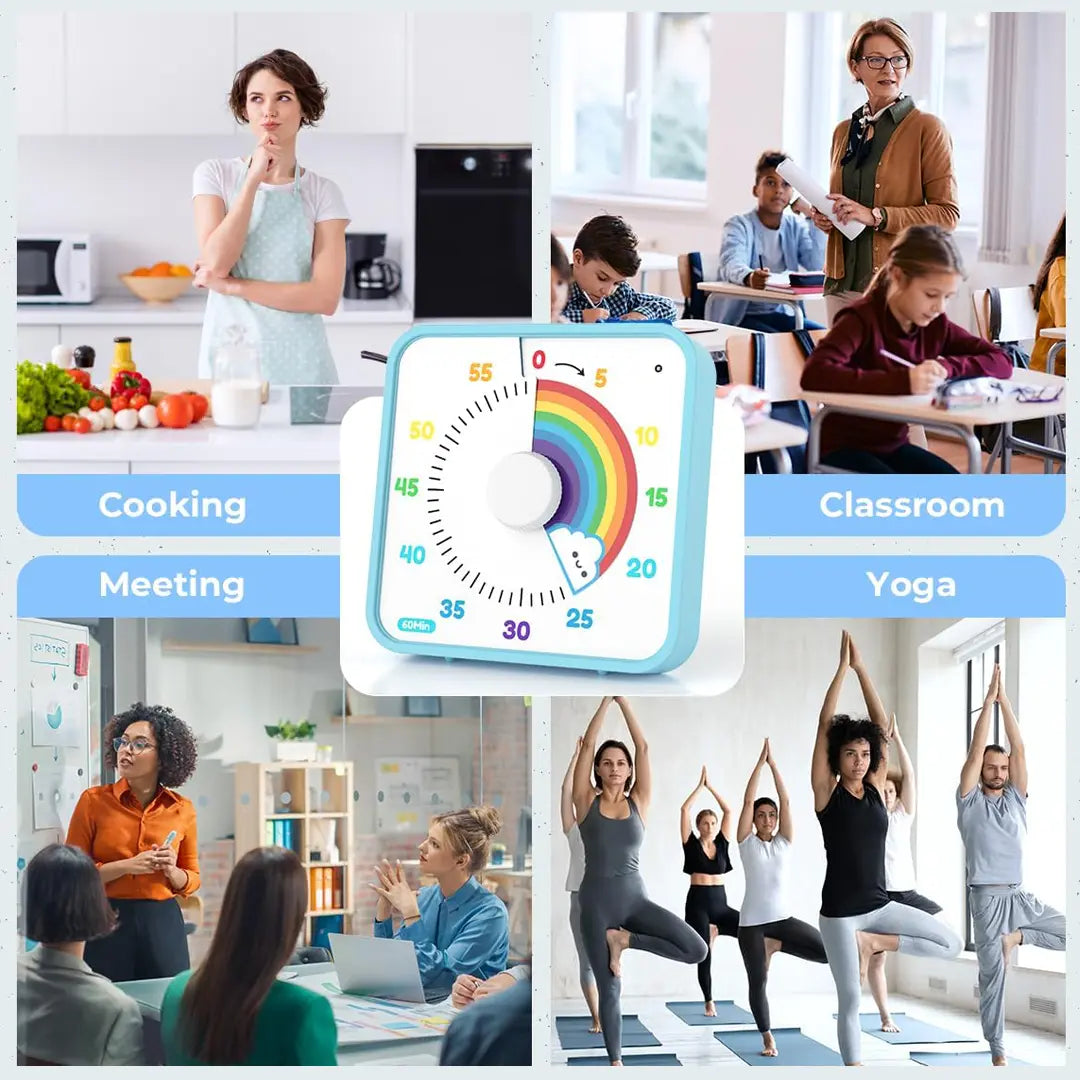 60-Minute Large Visual Countdown Timer for Kids and Adults, Rainbow Design, Non-Ticking 7.5-Inch Clock with Magnetic Backing for Classroom and Pomodoro Use