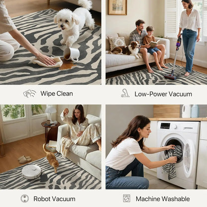 Genimo Zebra Pattern Area Rug - Machine Washable, Foldable, Ultra-Thin, Non-Slip Carpet for Living Room, Bedroom, Dining Room, and Home Office