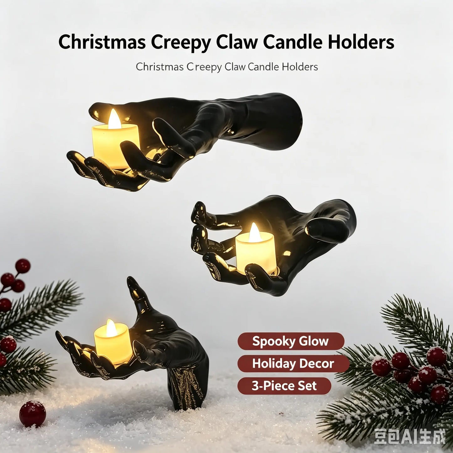 Life-Sized Wall-Mounted Creepy Reaching Hands with Illuminated Candles - Set of 3 Gothic Halloween Decorations for Indoor Use