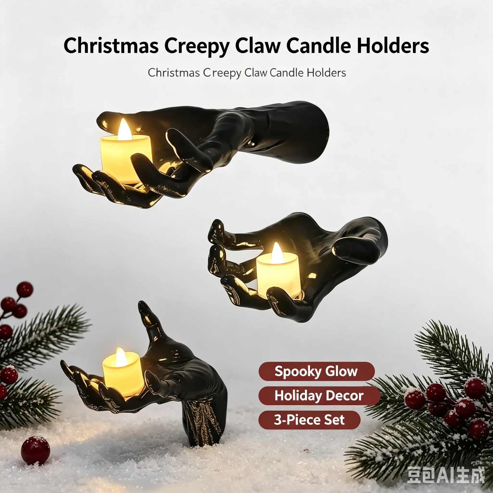 Life-Sized Wall-Mounted Creepy Reaching Hands with Illuminated Candles - Set of 3 Gothic Halloween Decorations for Indoor Use