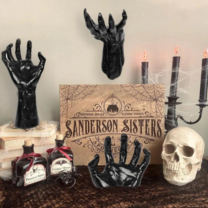 Life-Sized Wall-Mounted Creepy Reaching Hands with Illuminated Candles - Set of 3 Gothic Halloween Decorations for Indoor Use