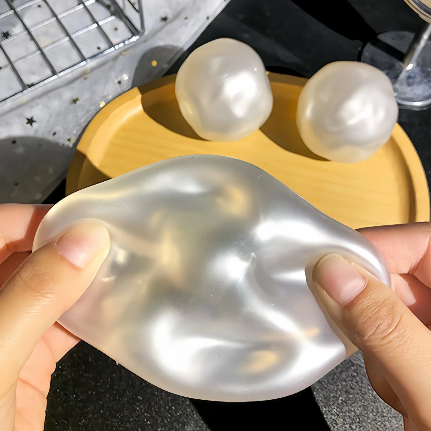 Coconut Oil Infused Moldable Stress Reliever - Reusable Soft Squeeze Fidget for Anxiety and Sensory Relief, Elegant Desktop Decor, Ideal Adult Party Favor and Holiday Gift in Multi Transparent Pastel Shades
