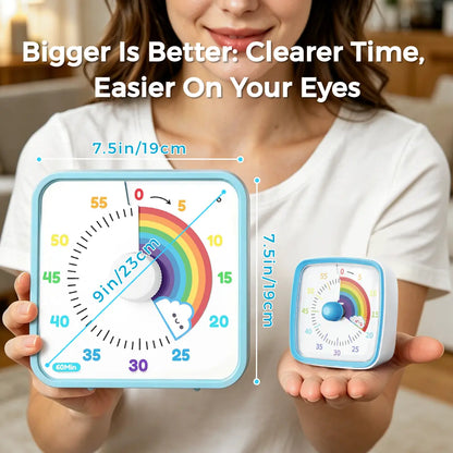60-Minute Large Visual Countdown Timer for Kids and Adults, Rainbow Design, Non-Ticking 7.5-Inch Clock with Magnetic Backing for Classroom and Pomodoro Use