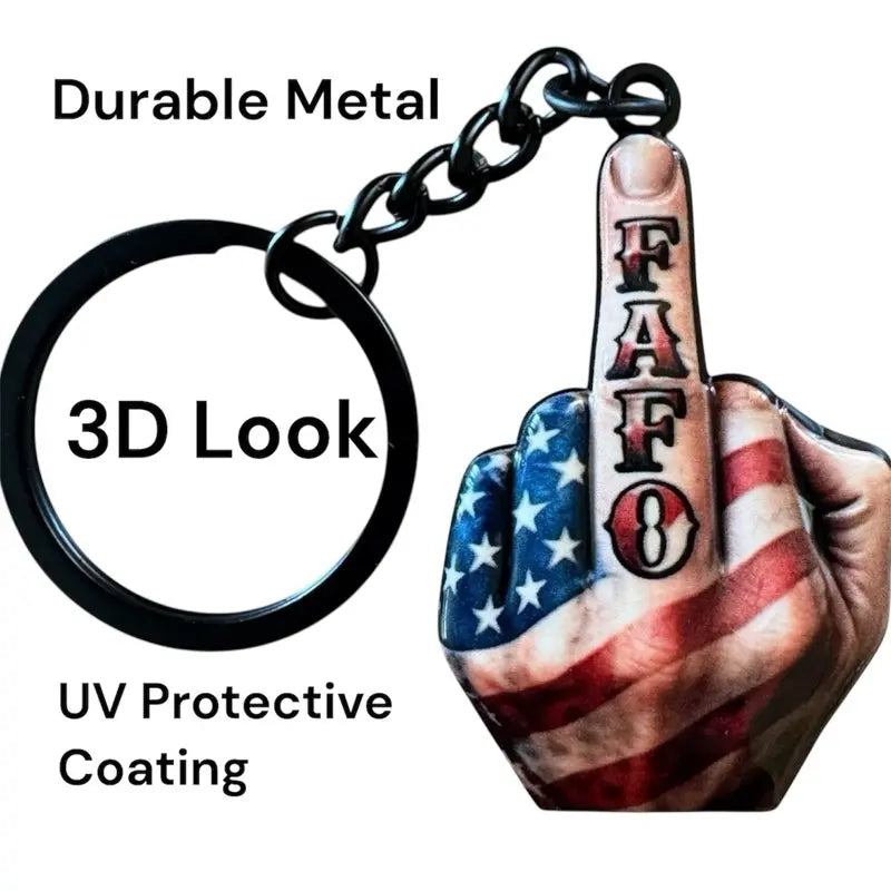 Middle Finger FAFO Keychain in Aluminum Alloy - Compact and Stylish 3D Double-Sided Mirror Design with UV Protective Coating, Ideal Practical Fashion Accessory for Everyday Use