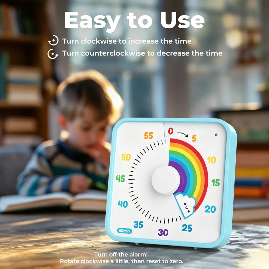 60-Minute Large Visual Countdown Timer for Kids and Adults, Rainbow Design, Non-Ticking 7.5-Inch Clock with Magnetic Backing for Classroom and Pomodoro Use