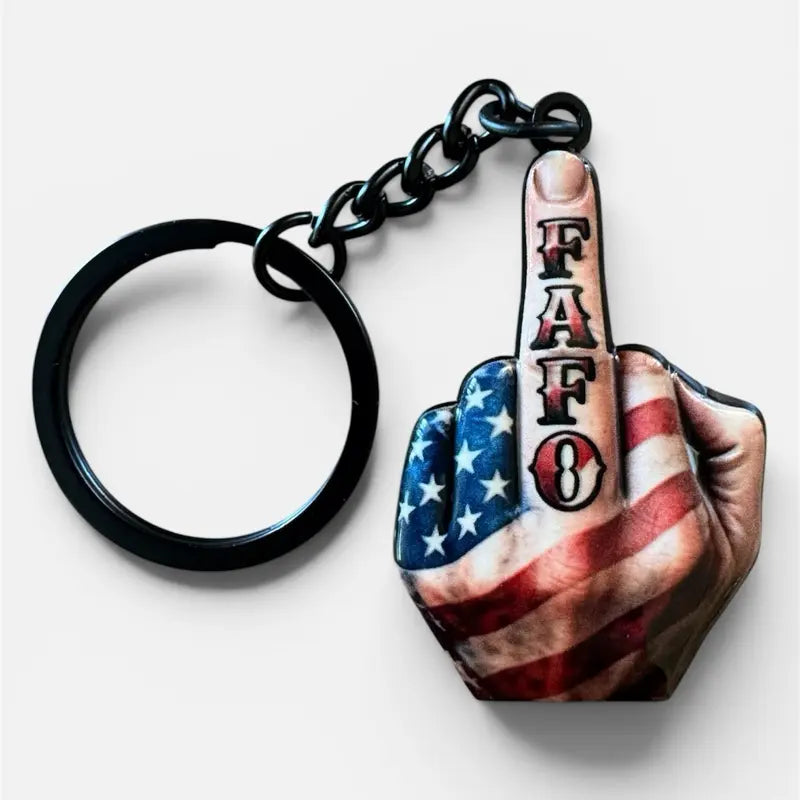 Middle Finger FAFO Keychain in Aluminum Alloy - Compact and Stylish 3D Double-Sided Mirror Design with UV Protective Coating, Ideal Practical Fashion Accessory for Everyday Use