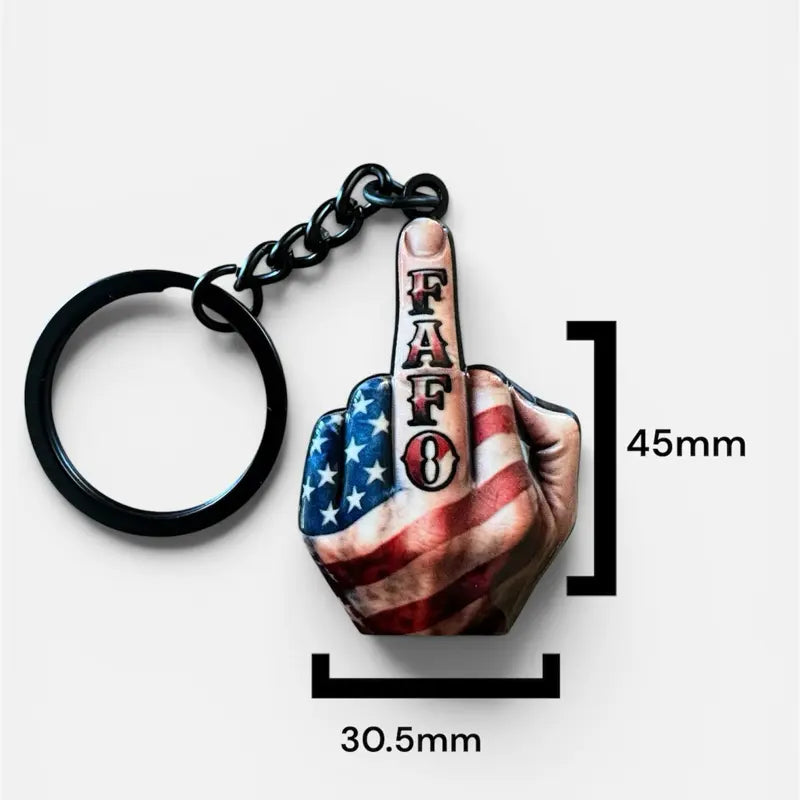 Middle Finger FAFO Keychain in Aluminum Alloy - Compact and Stylish 3D Double-Sided Mirror Design with UV Protective Coating, Ideal Practical Fashion Accessory for Everyday Use
