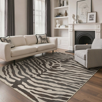 Genimo Zebra Pattern Area Rug - Machine Washable, Foldable, Ultra-Thin, Non-Slip Carpet for Living Room, Bedroom, Dining Room, and Home Office