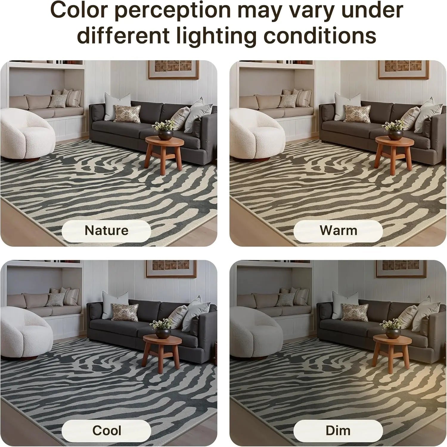 Genimo Zebra Pattern Area Rug - Machine Washable, Foldable, Ultra-Thin, Non-Slip Carpet for Living Room, Bedroom, Dining Room, and Home Office