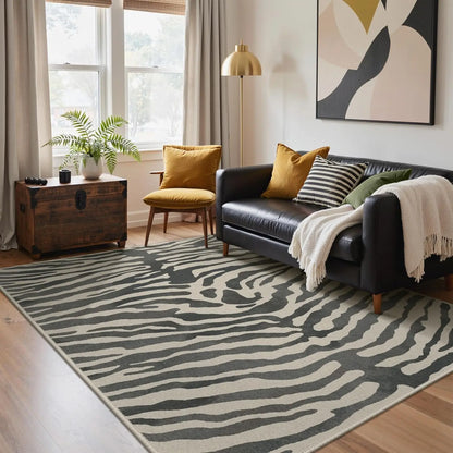 Genimo Zebra Pattern Area Rug - Machine Washable, Foldable, Ultra-Thin, Non-Slip Carpet for Living Room, Bedroom, Dining Room, and Home Office