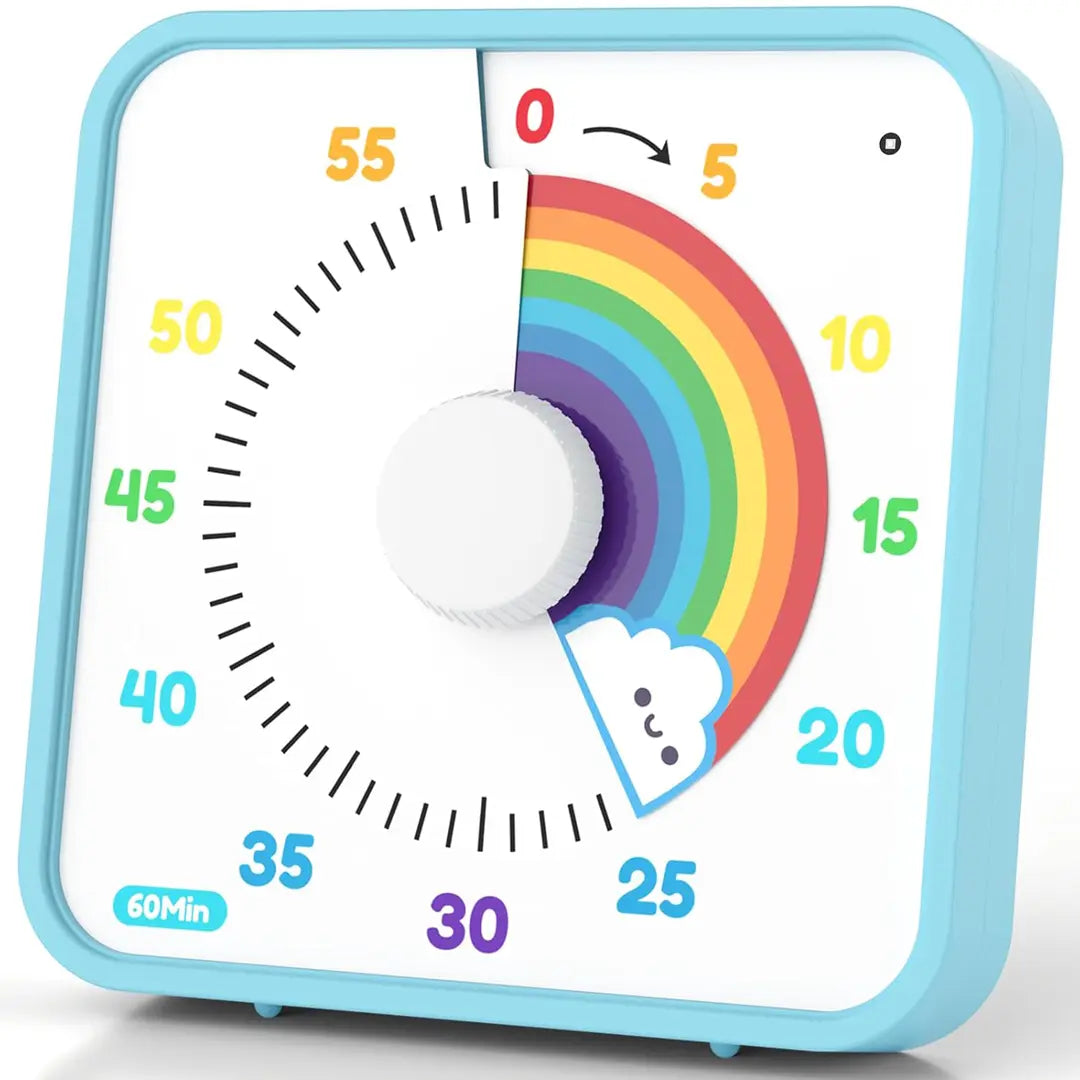 60-Minute Large Visual Countdown Timer for Kids and Adults, Rainbow Design, Non-Ticking 7.5-Inch Clock with Magnetic Backing for Classroom and Pomodoro Use